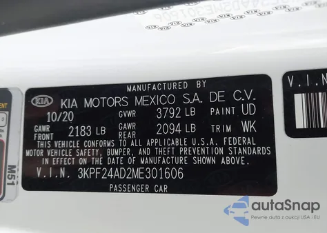 2021 Kia Forte Lxs from USA, damaged, VIN 3KPF24AD2ME301606